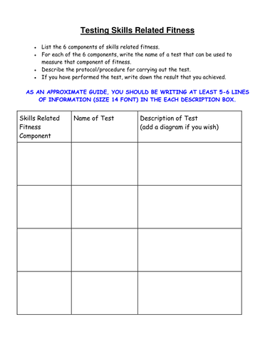 GCSE PE- Testing skills related fitness homework