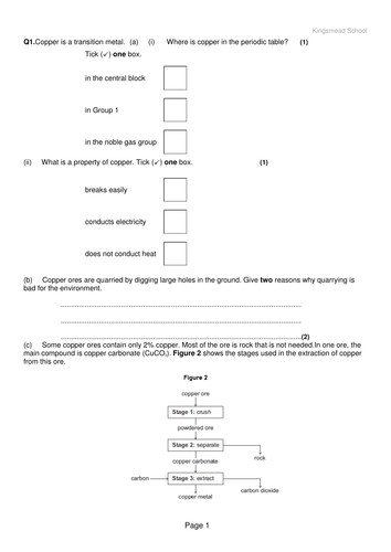 Extracting metals / rocks Chemistry revision past paper questions and Answers