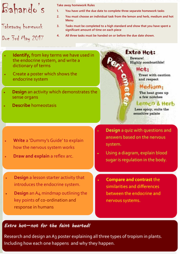 Nervous system/ endocrine system/ tropisms takeaway homework