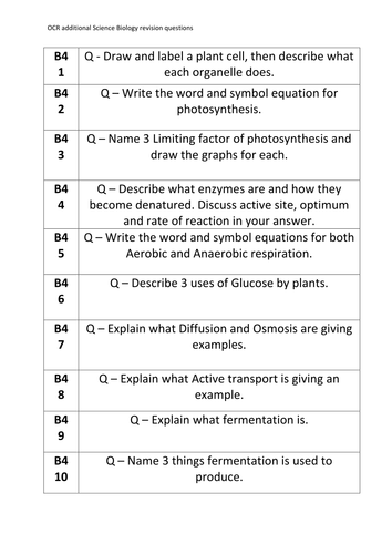 OCR Additional Science Biology (B4, B5, B6) Revision questions