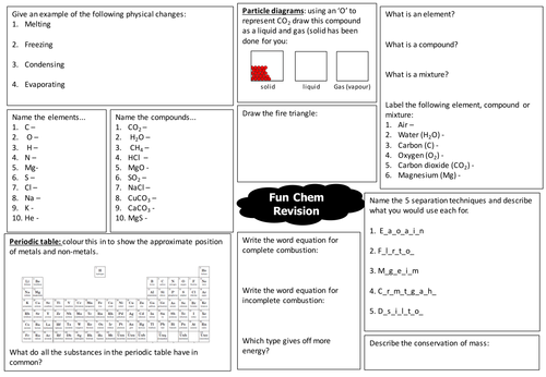ks3 chemistry revision sheet teaching resources