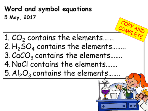 Word, symbol and balancing equations lesson