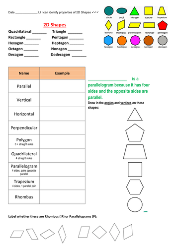 2D Shape - Identifying Shapes & their propertiese