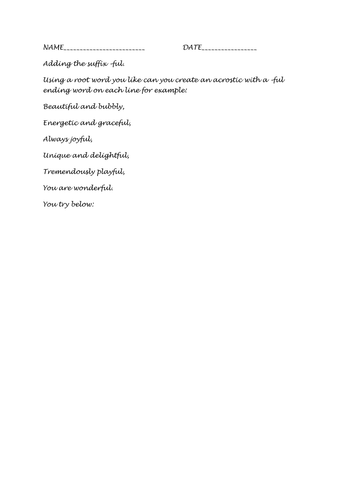 Adding suffixes ment, ness, ful, less and ly