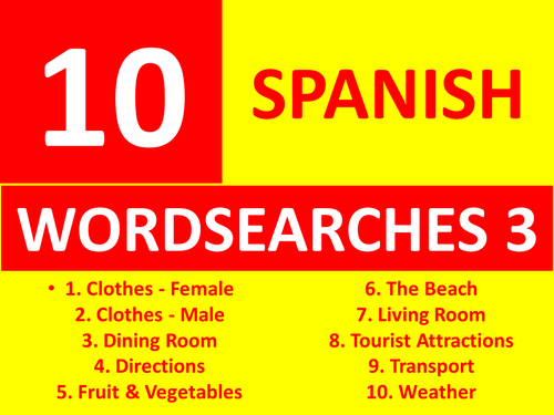 10 Spanish Wordsearches 3 GCSE or KS3 Keyword Starters Wordsearch Homework or Cover Lesson