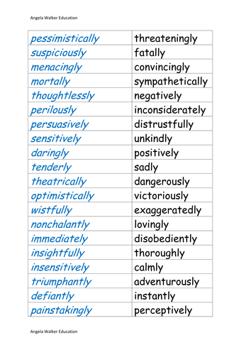 SPAG - adverbs - synonym matching activities for different abilities, vocab building KS2/KS3