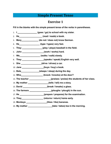 Present Tenses Exercises Pdf With Answers Exercise Poster