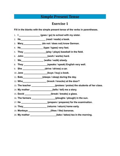 Exercises of Simple Present Tense With Answers