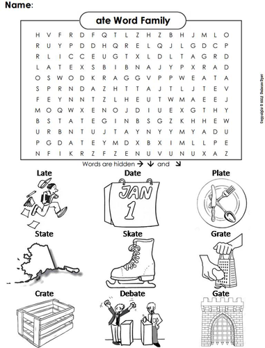 ate Word Family Word Search