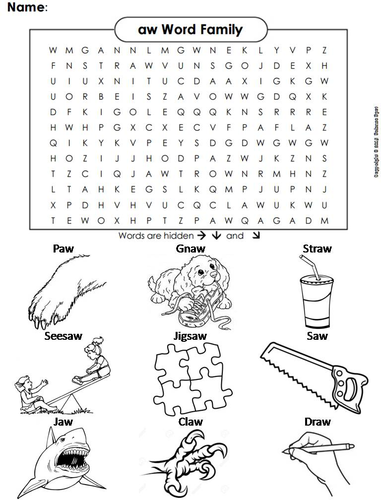 aw Word Family Word Search