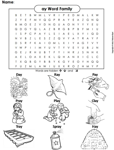 ay Word Family Word Search