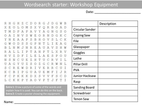 30 Wordsearches Design Technology KS3 GCSE Keyword Starters Wordsearch Cover Lesson Homework