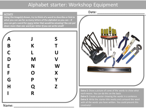 30 Alphabet Analysers Design Technology KS3 GCSE Keyword Starters Wordsearch Cover Lesson Homework