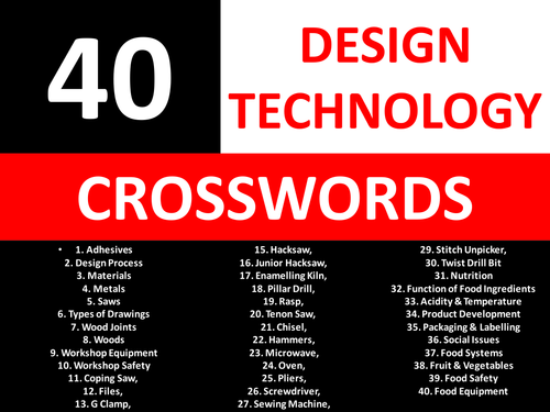 40 Crosswords Design Technology KS3 GCSE Keyword Starters Crossword Cover Lesson Homework