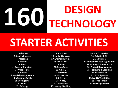 160 Design Technology Starter Activities KS3 GCSE Keyword Starters Cover Lesson Homework