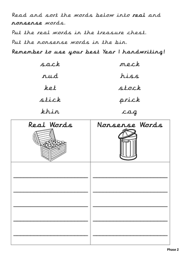 Real and nonsense word sort