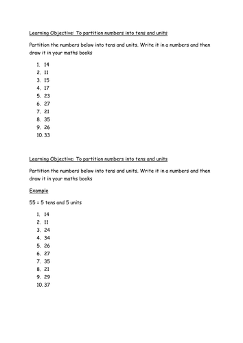 Partitioning 2 digit numbers