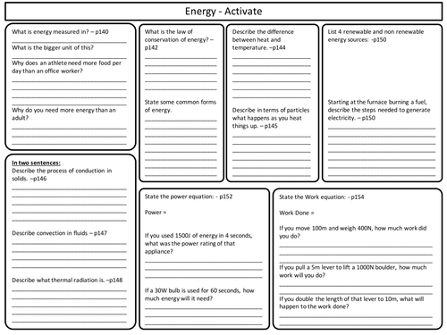 ks3 activate science energy topic revision worksheet by marcmarshall teaching resources tes