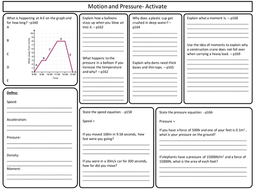 ks3 activate science motion and pressure topic revision