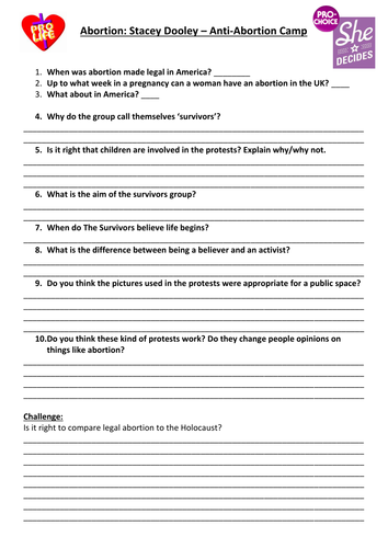 Stacey Dooley Anti-Abortion Camp Worksheet