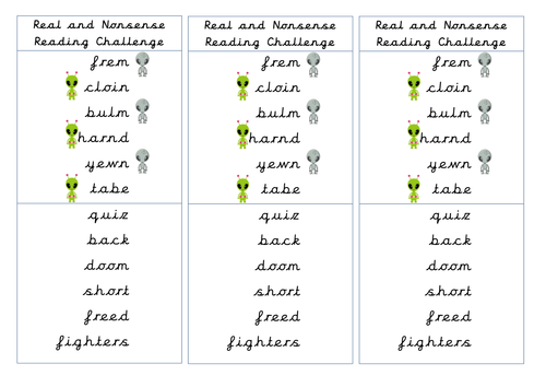 Phonics- Real and nonsense word challenge.