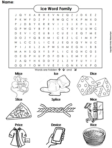 ice Word Family Word Search