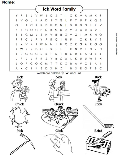 ick Word Family Word Search