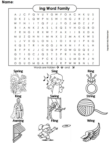 ing Word Family Word Search