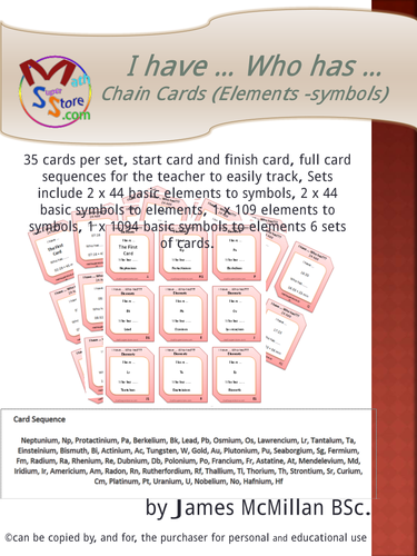 I have … Who has …     Chain Cards (Elements -symbols)