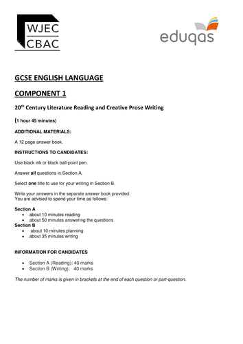 Eduqas GCSE English Language Component 1 - Practice Examination Papers