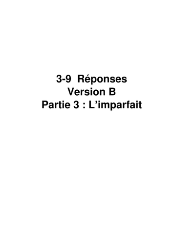French: Stage 3-9: Answers to the test of the imperfect tense (Version B)