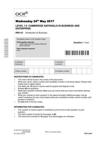 Mock papers Cambridge Nationals HVS 2017 Business Studies (4&5)