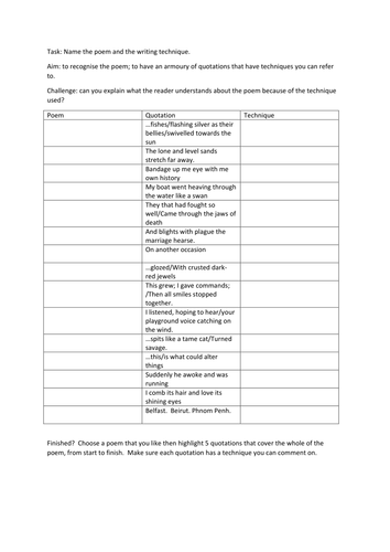 Power and Conflict Revision Quotation worksheet