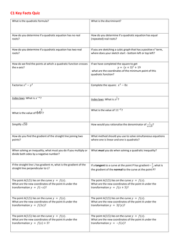 C1 Key Facts Quick Quiz