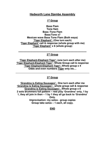Djembe rhythm patterns (to accompany assembly script and PPT)