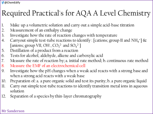 AQA A Level Chemistry Required Practical 8 - Measure the EMF of an electrochemical cell