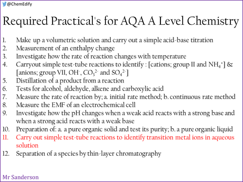AQA A Level Chemistry Required Practical 11 - Testing for aqueous transition metal ions