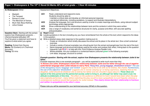 AQA GCSE English Literature Paper 1 - Shakespeare & 19th C Novel - Quick Glance Revision Tool