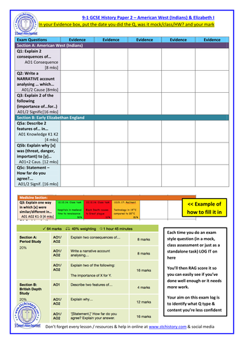 Edexcel 9-1 editable Elizabeth I & American West PLC Exam Log