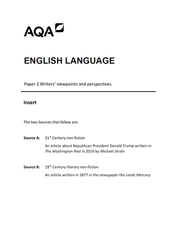 Year 10 and Year 11 AQA English Language Paper 2 Mock Assessments