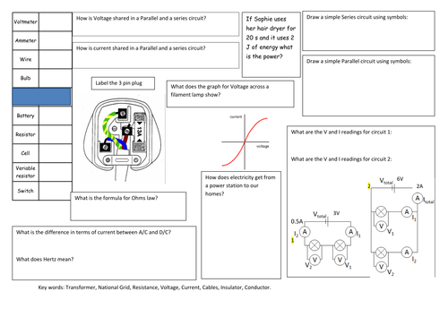 P2 Electricity revision mat.