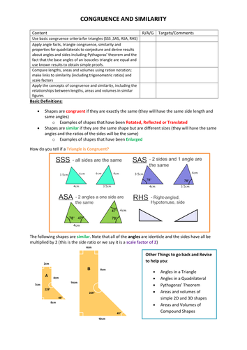 Congruence and Similarity Topic Overview Sheet