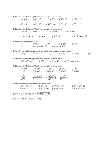 Algebra - Indices