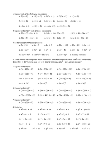 Expanding and Factorising