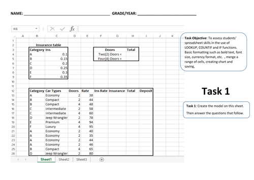 KS3 Spreadsheet Assessment Worksheet