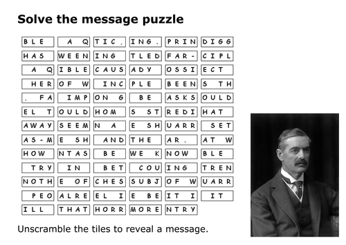 Solve the message puzzle from Neville Chamberlain - Appeasement