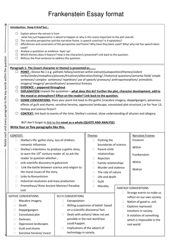 A.Q.A. Lit/Lang Frankenstein essay format grid