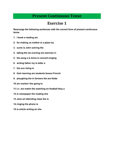 Present Continuous Exercises With Answers