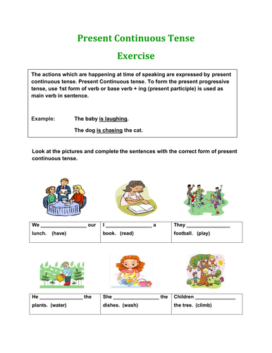 Exercise of Present Continuous Tense