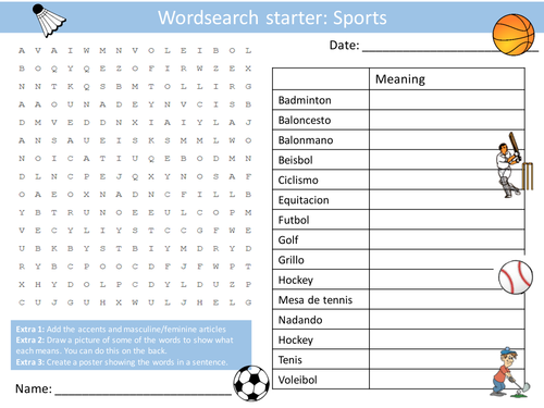 Spanish Sports Keyword Wordsearch Crossword Anagrams Keyword Starters Homework Cover Lesson